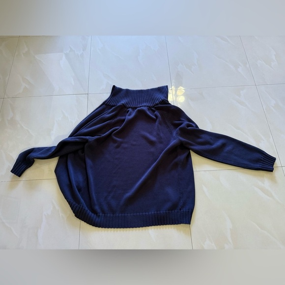 ZARA Man Textured Full Zip Pullover in dark Navy cotton size Large knit - Picture 5 of 16